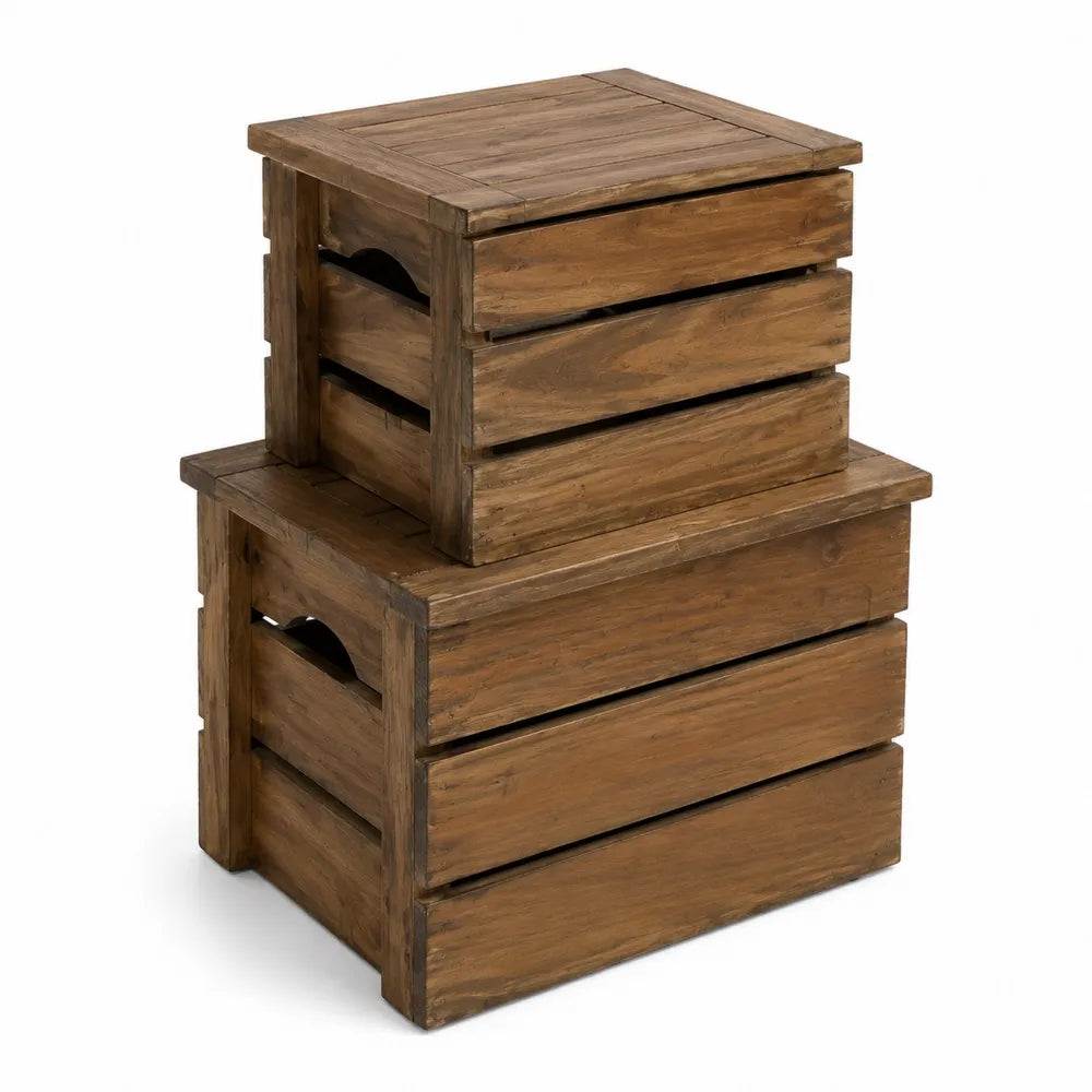 Set de Cajas de Almacenamiento de Madera de Pino Marr¨®n