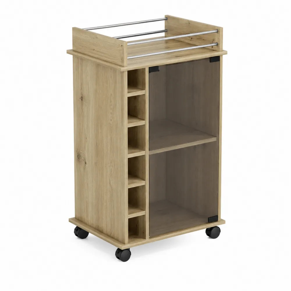 Carrito de Madera Laminada con Estantes y Ruedas