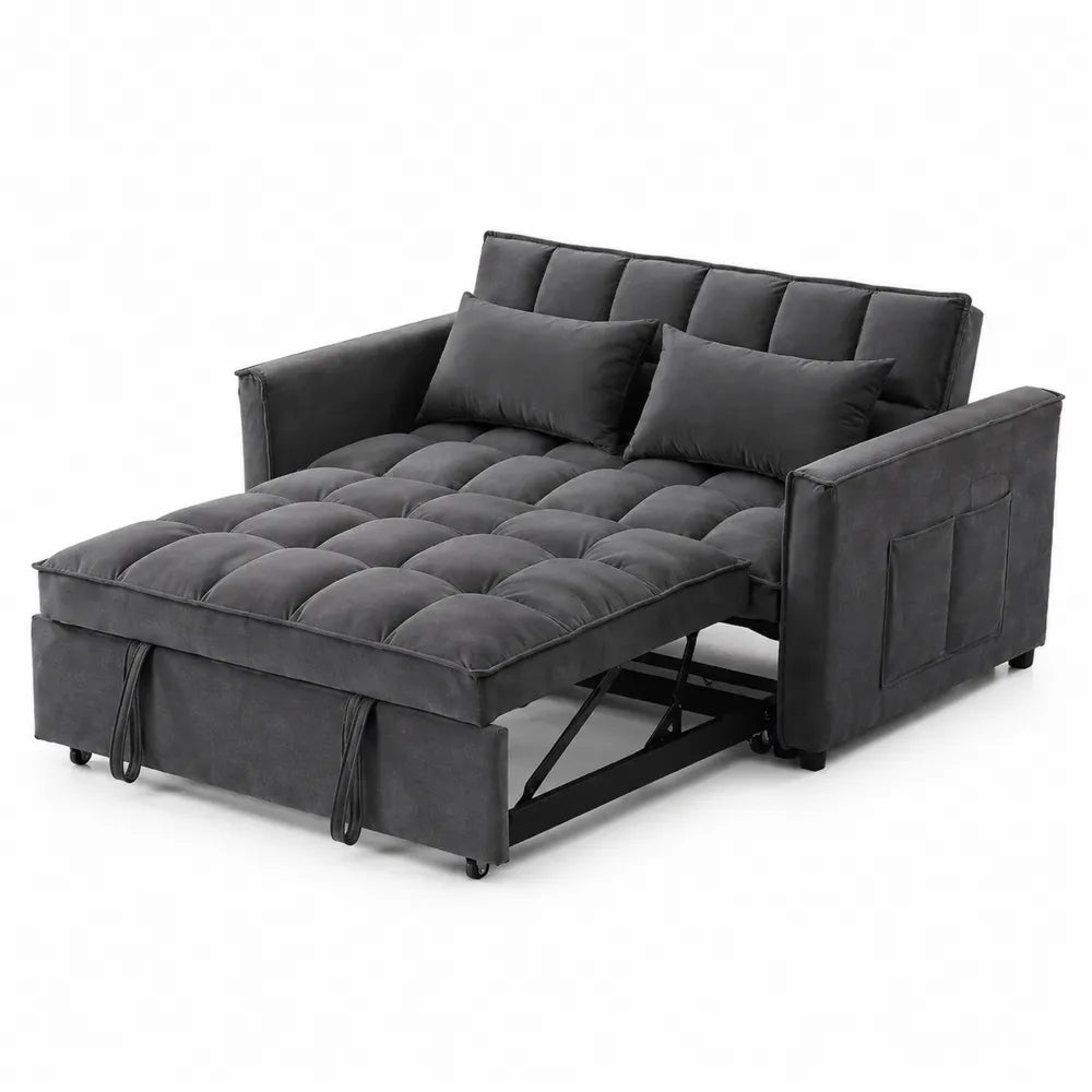 Sof¨¢ cama de tela de poli¨¦ster gris oscuro con estructura de acero
