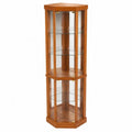 Vitrina esquinera de madera y vidrio templado hexagonal