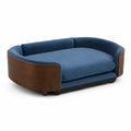 Sof¨¢ cama ovalado de madera y terciopelo azul
