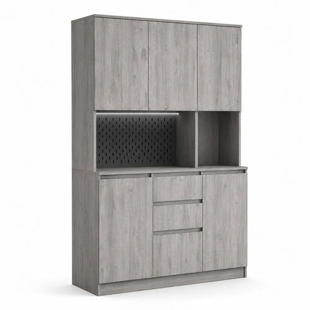 Armario de almacenamiento de MDF gris con puertas y cajones 180x90x40cm