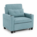 Sof¨¢ cama individual de tela azul con portavasos