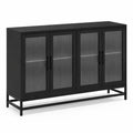 Aparador de metal negro con puertas de vidrio acanalado