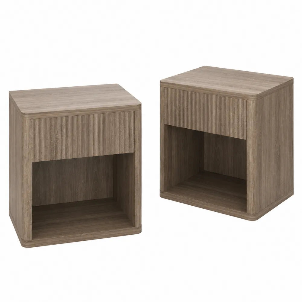 Mesitas de Noche de Madera de Roble con Almacenamiento Abierto